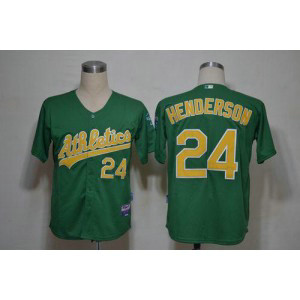 MLB Athletics 24 Rickey Henderson Green Cool Base Men Jerseys