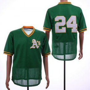 MLB Athletics 24 Rickey Henderson Green Mesh Throwback Men Jersey