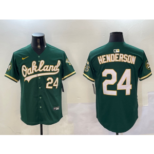MLB Athletics 24 Rickey Henderson Green New Logo Nike Cool Base Men Jersey