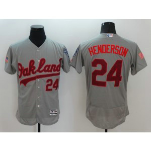 MLB Athletics 24 Rickey Henderson Grey Stars and Stripes Flexbase Men Jersey