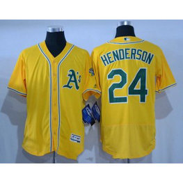 MLB Athletics 24 Rickey Henderson Retired Yellow 2016 Flexbase Men Jersey