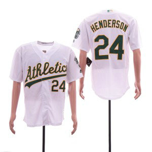 MLB Athletics 24 Rickey Henderson White Cool Base Men Jersey