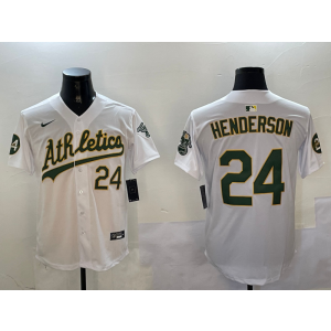 MLB Athletics 24 Rickey Henderson White New Logo Nike Cool Base Men Jersey