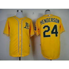 MLB Athletics 24 Rickey Henderson Yellow Base Men Jersey