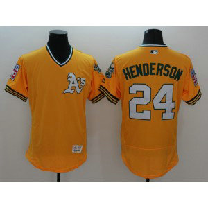 MLB Athletics 24 Rickey Henderson Yellow Flexbase Men Jersey
