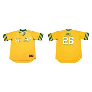 MLB Athletics 26 JOE RUDI Yellow 1972 Throwback Men Jersey