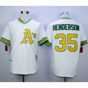MLB Athletics 35 Rickey Henderson White Cool Base Mitchell and Ness Men Jersey