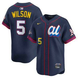 MLB Athletics 5 Jacob Wilson Navy American League 2025 All Star Nike Cool Base Men Jersey