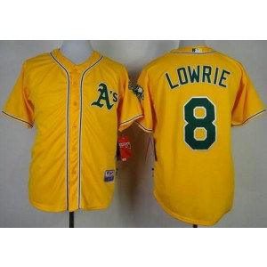 MLB Athletics 8 Jed Lowrie Yellow Cool Base Men Jersey