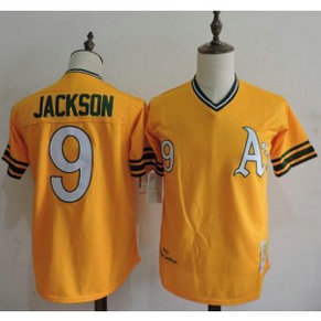 MLB Athletics 9 Reggie Jackson Cooperstown Yellow Mitchell and Ness Men Jersey