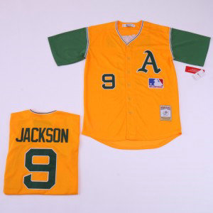 MLB Athletics 9 Reggie Jackson Yellow Retro Throwback Men Jersey