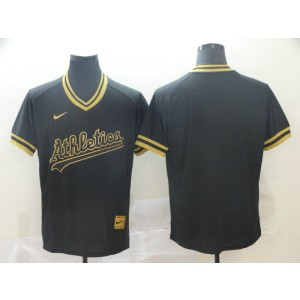 MLB Athletics Blank Black Gold Nike Cooperstown Legend V Neck Men Jersey