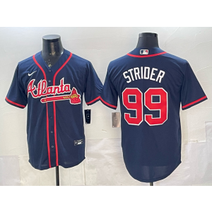 MLB Atlanta Braves 99 Strider Navy Cool Base Men Jersey