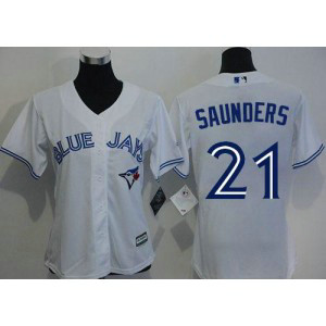 MLB Blue Jays 21 Michael Saunders White Home Women Jersey