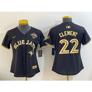 MLB Blue Jays 22 Clement Black Gold 2025 World Series Champion Nike Cool Base Women Jersey