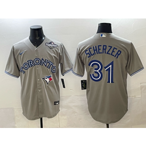 MLB Blue Jays 31 Scherzer Grey 2025 World Series Nike Cool Base Men Jersey