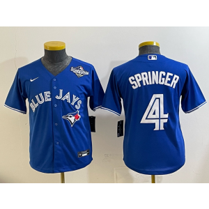 MLB Blue Jays 4 George Springer Blue 2025 World Series Nike Cool Base Youth Jersey