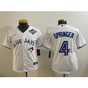 MLB Blue Jays 4 Springer White 2025 World Series Nike Cool Base Youth Jersey