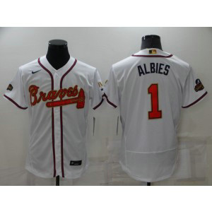 MLB Braves 1 ALBIES 2022 White Gold Nike Flexbase Men Jersey