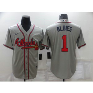 MLB Braves 1 ALBIES Grey Nike Cool Base Men Jersey
