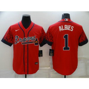 MLB Braves 1 ALBIES Red Drift Nike Cool Base Men Jersey