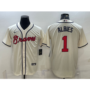 MLB Braves 1 Albies Cream Nike Cool Base Men Jersey
