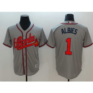 MLB Braves 1 Ozzie Albies Gray Cool Base Men Jersey