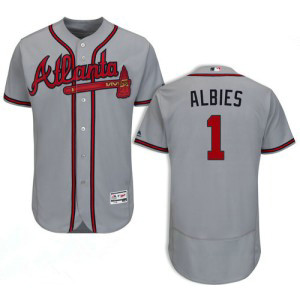 MLB Braves 1 Ozzie Albies Gray Flexbase Men Jersey