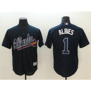 MLB Braves 1 Ozzie Albies Navy Blue Cool Base Men Jersey
