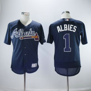 MLB Braves 1 Ozzie Albies Navy Flexbase Men Jersey