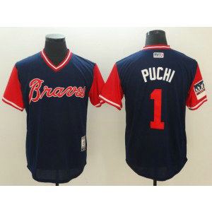 MLB Braves 1 Ozzie Albies Puchi Navy 2018 Players' Weekend Men Jersey