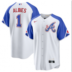 MLB Braves 1 Ozzie Albies White 2023 City Connect Nike Cool Base Men Jersey MLB Braves 1 Ozzie Albies White 2023 City Connect Nike Cool Base Men Jersey