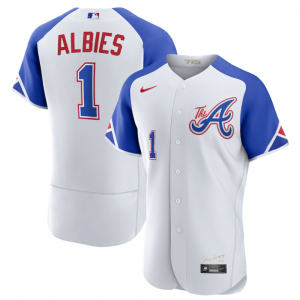 MLB Braves 1 Ozzie Albies White 2023 City Connect Nike Flexbase Men Jersey