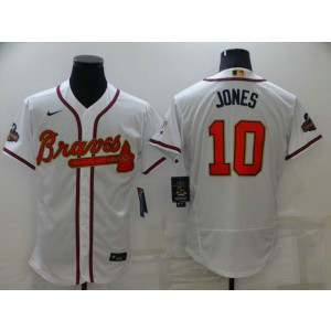 MLB Braves 10 Chipper Jones 2022 White Gold Nike Flexbase Men Jersey