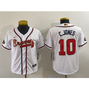 MLB Braves 10 Chipper Jones White Gold Nike Cool Base Youth Jersey