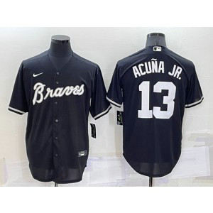 MLB Braves 13 Ronald Acua Jr. Black Nike Cool Base Men Jersey