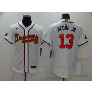 MLB Braves 13 Ronald Acuna 2022 White Gold Nike Flexbase Men Jersey MLB Braves 13 Ronald Acuna 2022 White Gold Nike Flexbase Men Jersey
