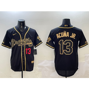MLB Braves 13 Ronald Acuna Black Gold Nike Cool Base Men Jersey