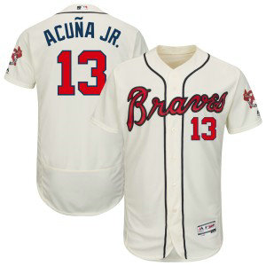 MLB Braves 13 Ronald Acuna Jr. Cream Flexbase Men Jersey