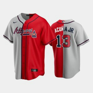 MLB Braves 13 Ronald Acuna Jr. Gray Red Spilt Nike Cool Base Men Jersey