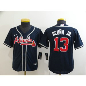 MLB Braves 13 Ronald Acuna Jr. Navy 2020 Nike Cool Base Youth Jersey