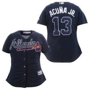 MLB Braves 13 Ronald Acuna Jr. Navy Cool Base Women Jersey