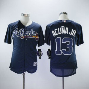 MLB Braves 13 Ronald Acuna Jr. Navy Flexbase Men Jersey