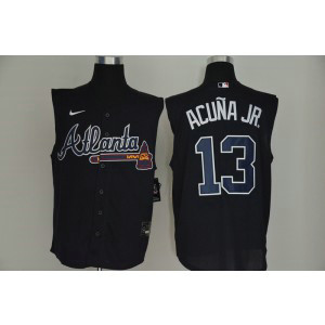 MLB Braves 13 Ronald Acuna Jr. Navy Nike Cool Base Sleeveless Men Jersey