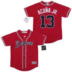 MLB Braves 13 Ronald Acuna Jr. Red Cool Base Youth Jersey MLB Braves 13 Ronald Acuna Jr. Red Cool Base Youth Jersey