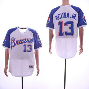 MLB Braves 13 Ronald Acuna Jr. White Throwback Men Jersey