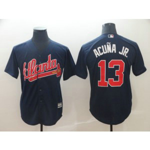 MLB Braves 13 Ronald Acuna Jr Blue With Red Number Cool Base Men Jersey