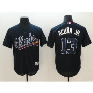 MLB Braves 13 Ronald Acuna Jr Navy Blue Cool Base Men Jersey