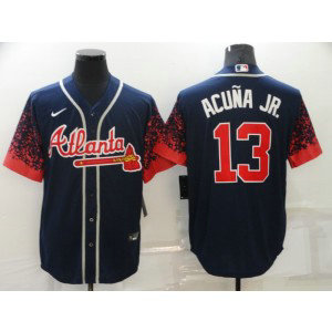 MLB Braves 13 Ronald Acuna Navy Drift Nike Cool Base Men Jersey