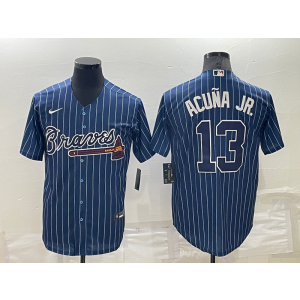 MLB Braves 13 Ronald Acuna Navy Nike Throwback Men Jersey